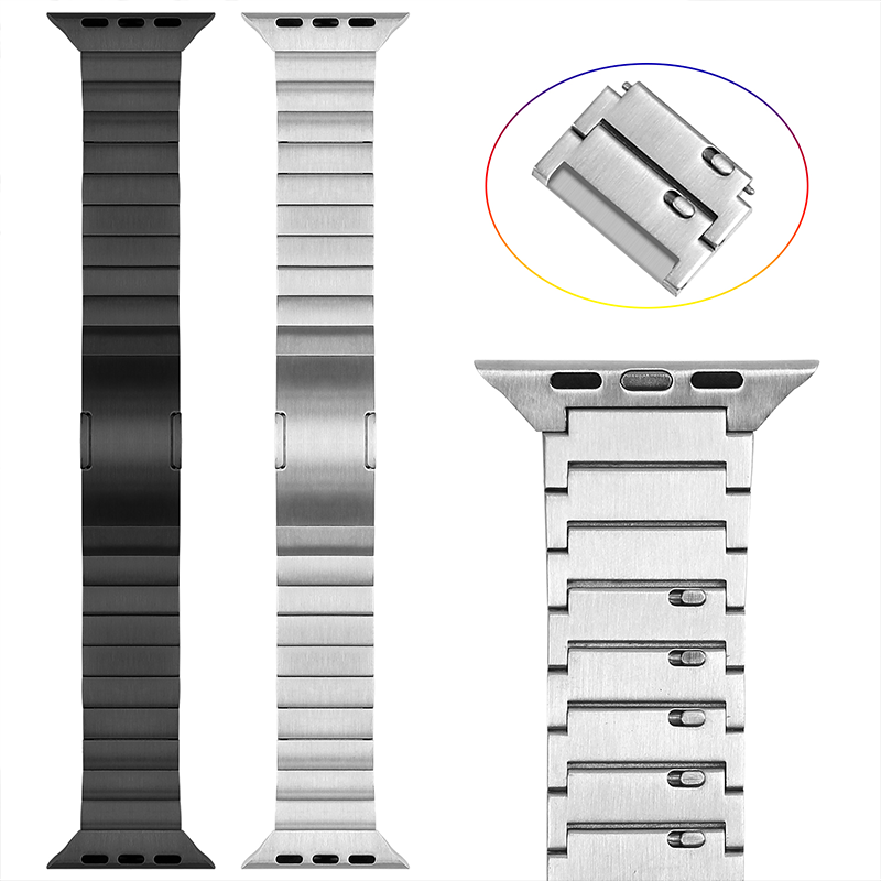 Stainless Steel Butterfly Buckle Apple Watch Band - Brushed Metal Strap, Compatible with for All Series 1-11/Ultra (38-49mm)