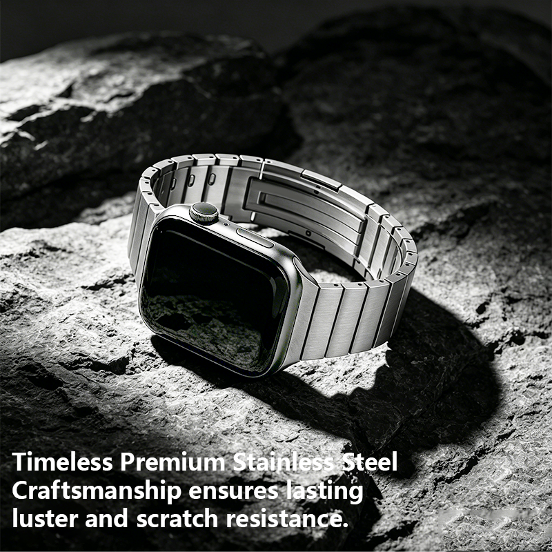 Stainless Steel Butterfly Buckle Apple Watch Band - Brushed Metal Strap, Compatible with for All Series 1-11/Ultra (38-49mm)