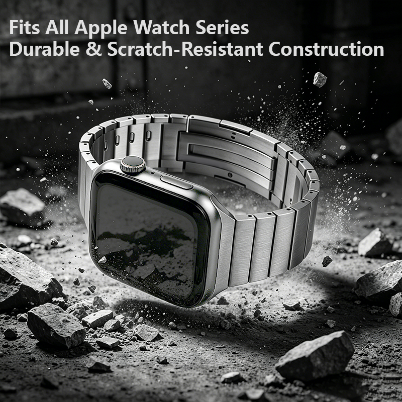 Stainless Steel Butterfly Buckle Apple Watch Band - Brushed Metal Strap, Compatible with for All Series 1-11/Ultra (38-49mm)