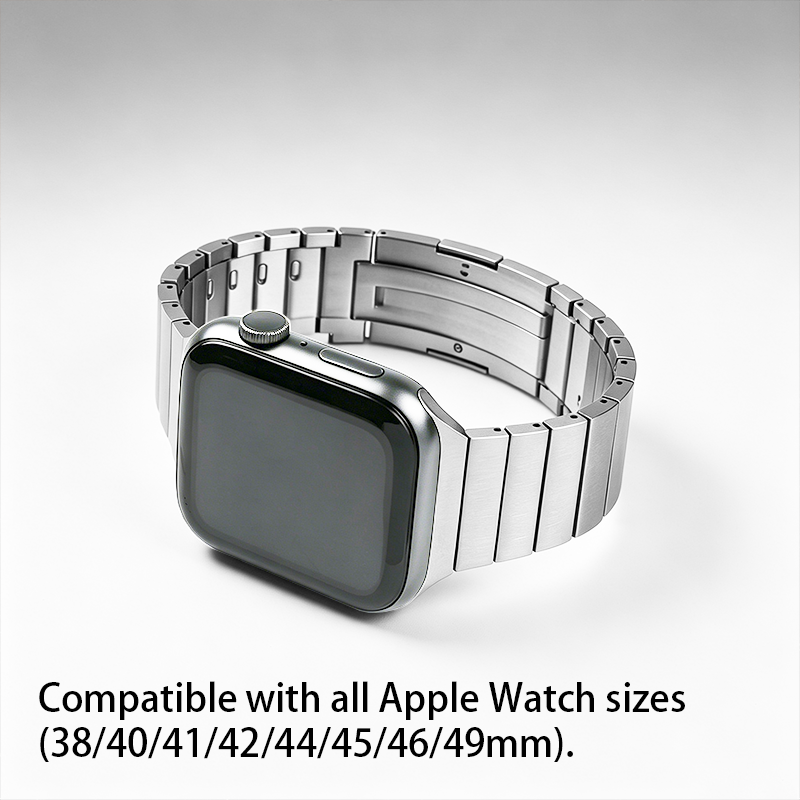 Stainless Steel Butterfly Buckle Apple Watch Band - Brushed Metal Strap, Compatible with for All Series 1-11/Ultra (38-49mm)